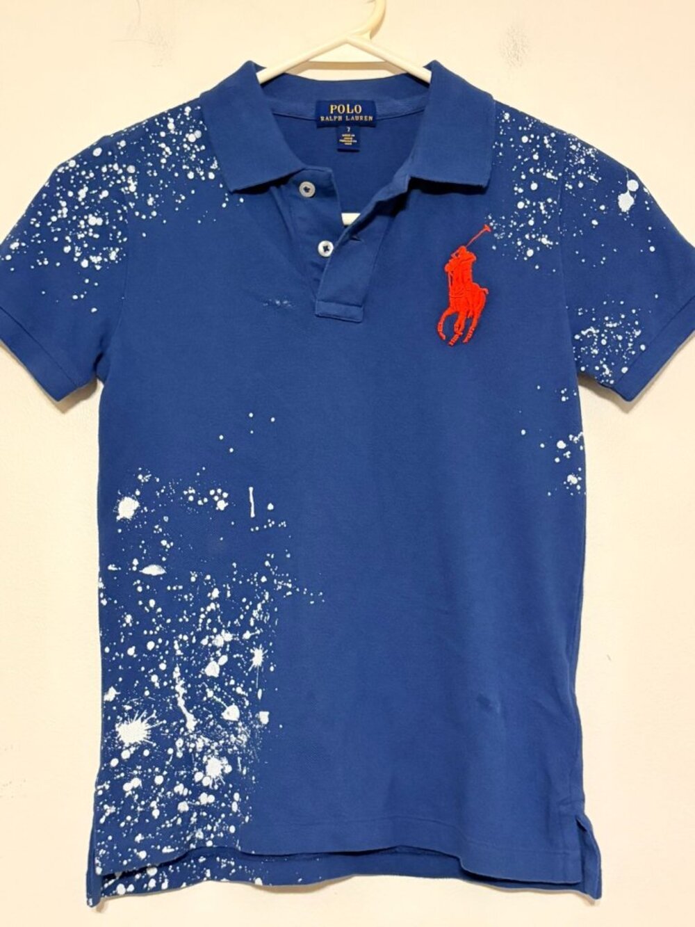 Boys' PRL Polo Ralph Lauren Blue Red Pony Splatter Pattern Polo Shirt Size 7